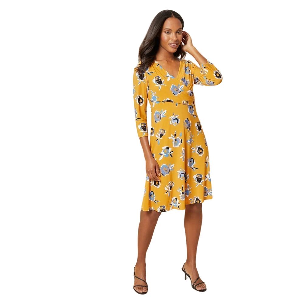 Kasper Women's Faux Wrap Surplice A-line Knee Length Midi Dress Honeycomb Floral - Picture 11 of 11